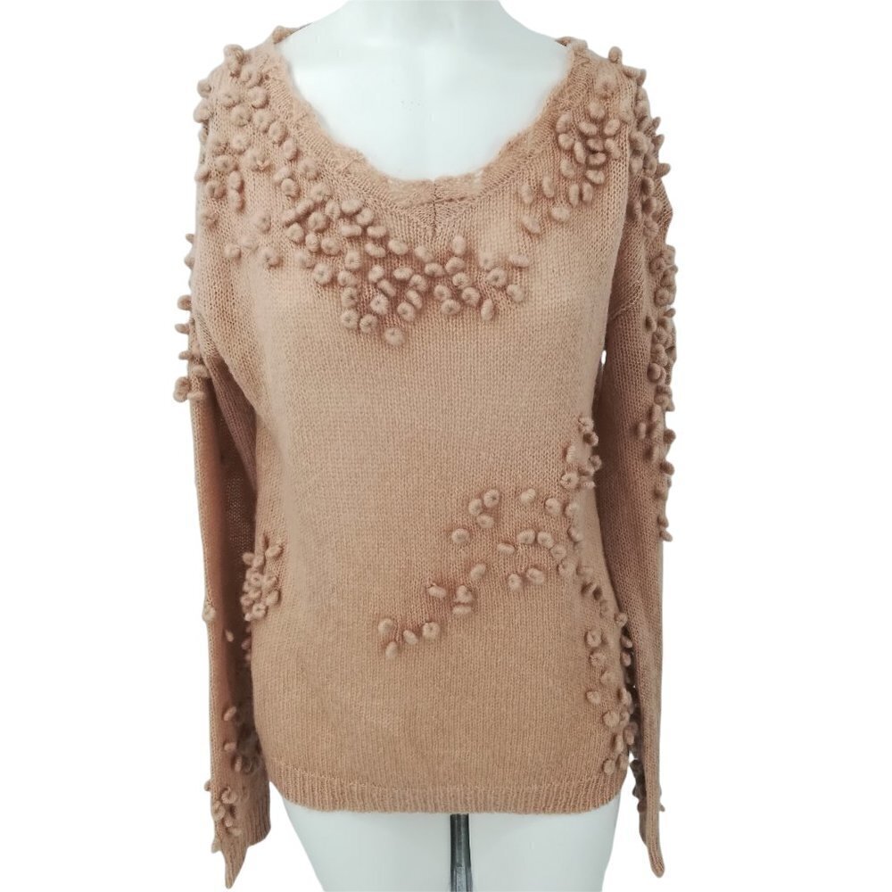 Sundance V-neck Pullover Sweater Size M Winsome Ways Mohair Wool Shell Baubles